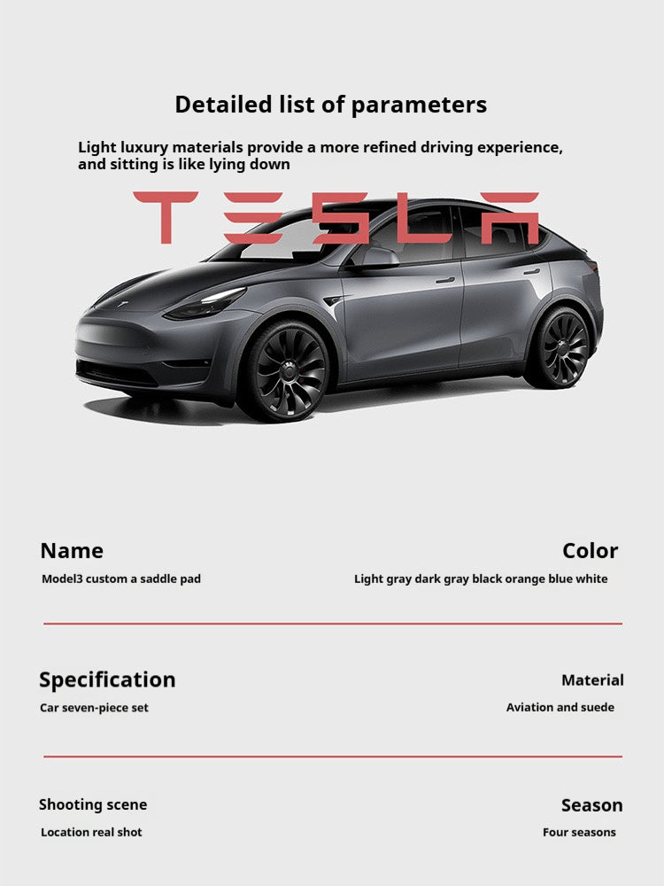 Tesla personalisiertes Model3/Y-Sattelkissen, dünnes, atmungsaktives, halbumwickeltes Wildleder-Sitzkissen, ein Muss für Autobesitzer