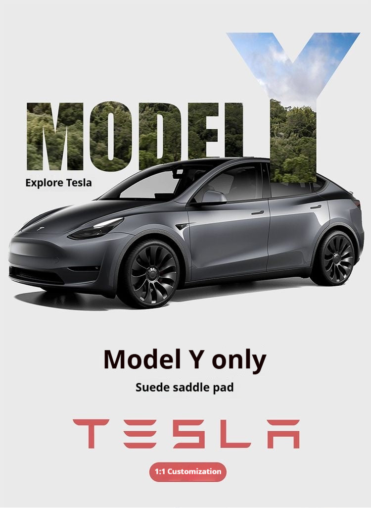 Tesla personalisiertes Model3/Y-Sattelkissen, dünnes, atmungsaktives, halbumwickeltes Wildleder-Sitzkissen, ein Muss für Autobesitzer