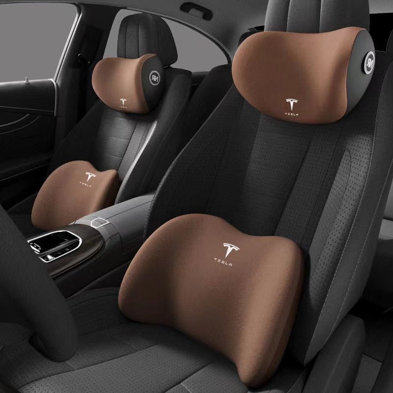 Memory foam car headrest and lumbar support for Tesla cars