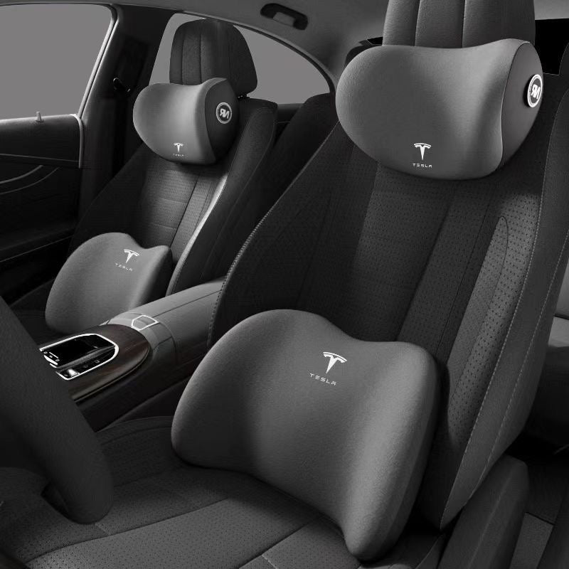 Memory foam car headrest and lumbar support for Tesla cars