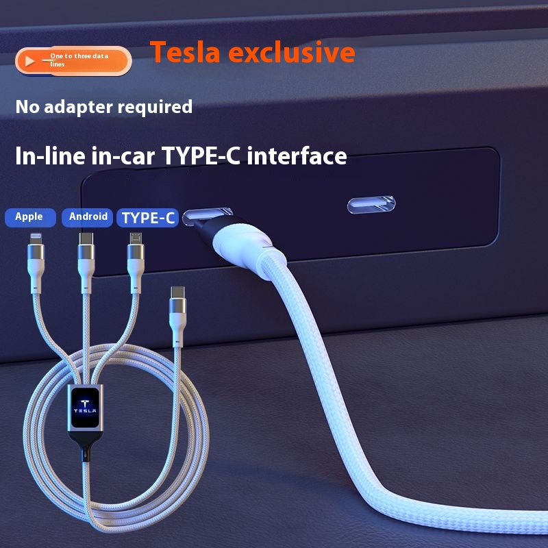 Tesla Model 3/Y and Model S/X 3-in-1 data cable for car charging, fast charging Type-C, USB accessories, buy one get one free