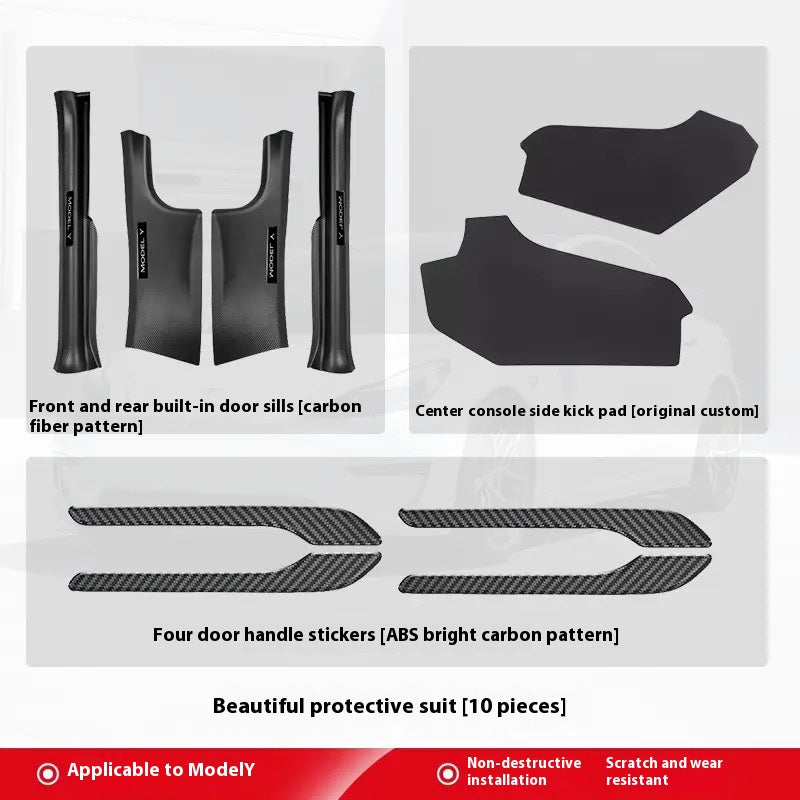 Tesla Model 3/Y personalized carbon fiber door sill strips, full corner guards and under-seat protection accessories