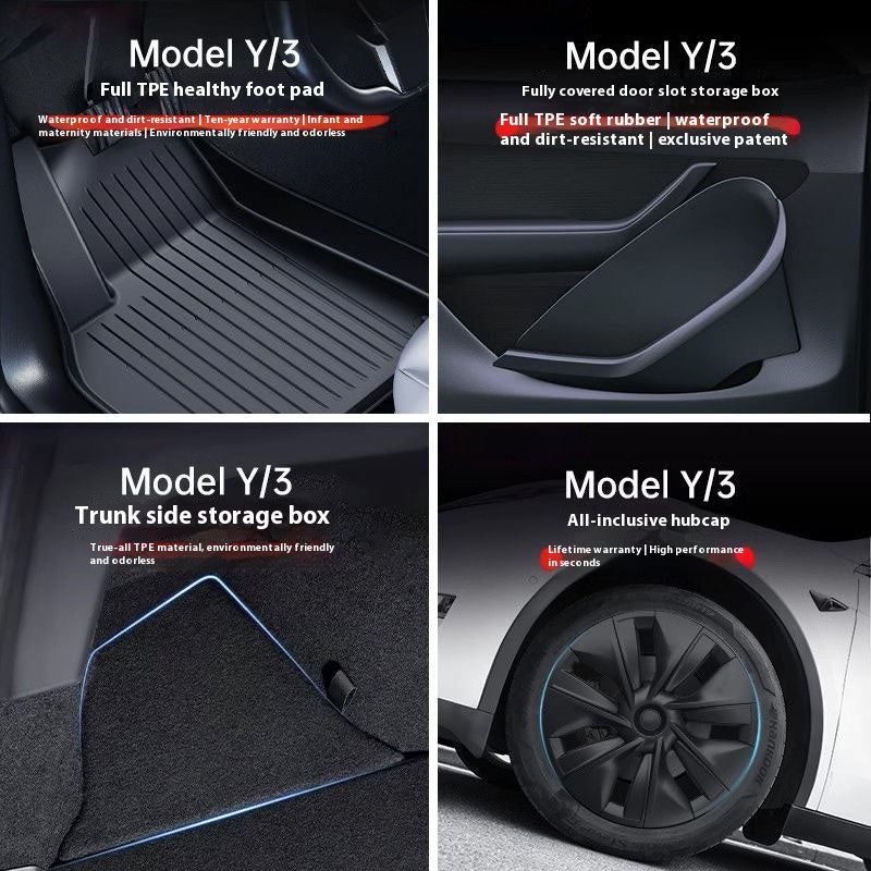 Tesla Model 3/Y new version of the central control storage protective foot pad trunk pad full set of protective pad modification accessories gift package