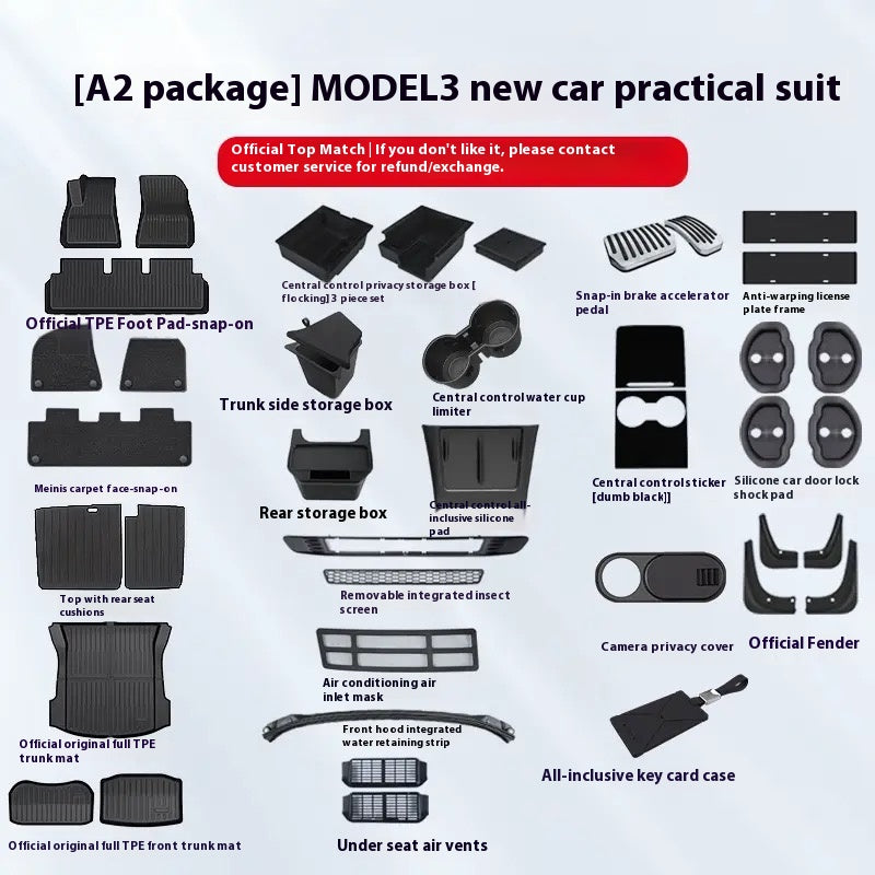 Tesla Model 3/Y new version of the central control storage protective foot pad trunk pad full set of protective pad modification accessories gift package