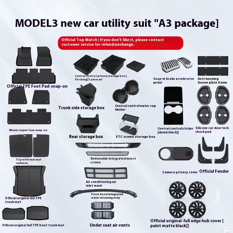 Tesla Model 3/Y new version of the central control storage protective foot pad trunk pad full set of protective pad modification accessories gift package