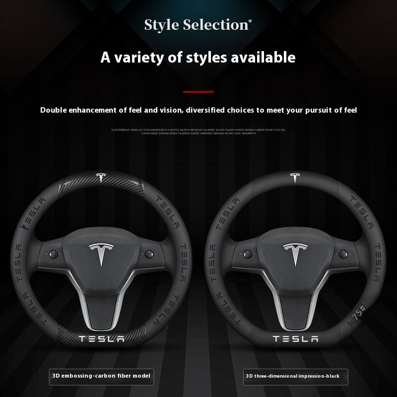 Suitable for Tesla steering wheel cover model3 model/Y/X/S carbon fiber suede non-slip car handle cover