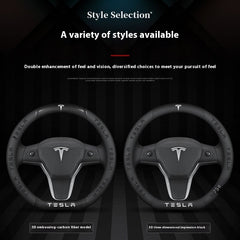 Tesla car personalized steering wheel cover carbon fiber suede anti-slip handlebar cover car owner must have