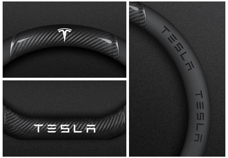 Tesla car personalized steering wheel cover carbon fiber suede anti-slip handlebar cover car owner must have