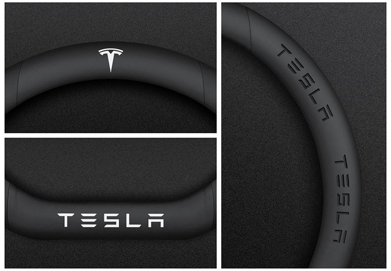 Tesla car personalized steering wheel cover carbon fiber suede anti-slip handlebar cover car owner must have