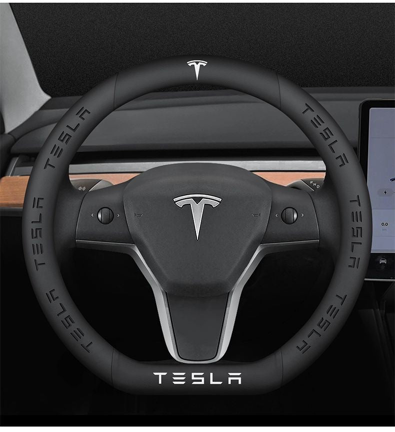 Tesla car personalized steering wheel cover carbon fiber suede anti-slip handlebar cover car owner must have