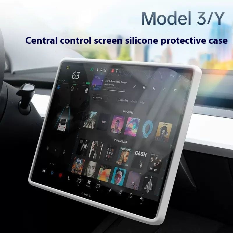 Suitable for Tesla Model 3/Y central control navigation screen HD tempered film and display screen protection frame silicone interior modification accessories