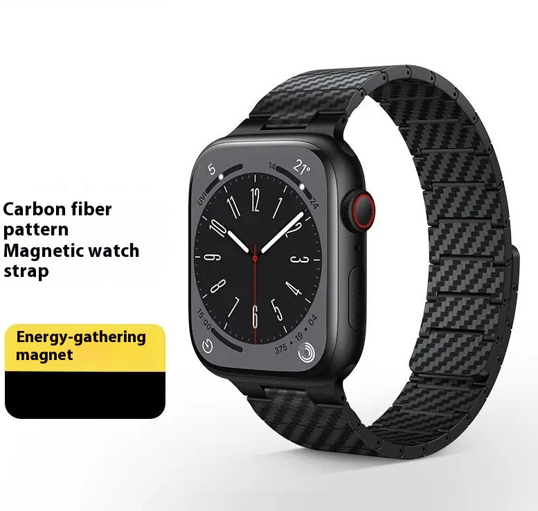 Apple watch strap iwatch8 carbon fiber pattern magnetic business S9 high-end Ultra2 trendy brand retro SE male Apple watch strap full series