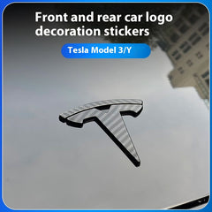 Tesla car trunk stickers decoration front and rear carbon fiber steering wheel logo color change stickers