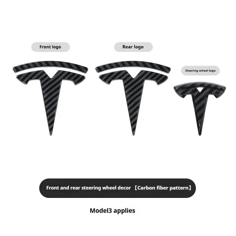 Tesla car trunk stickers decoration front and rear carbon fiber steering wheel logo color change stickers