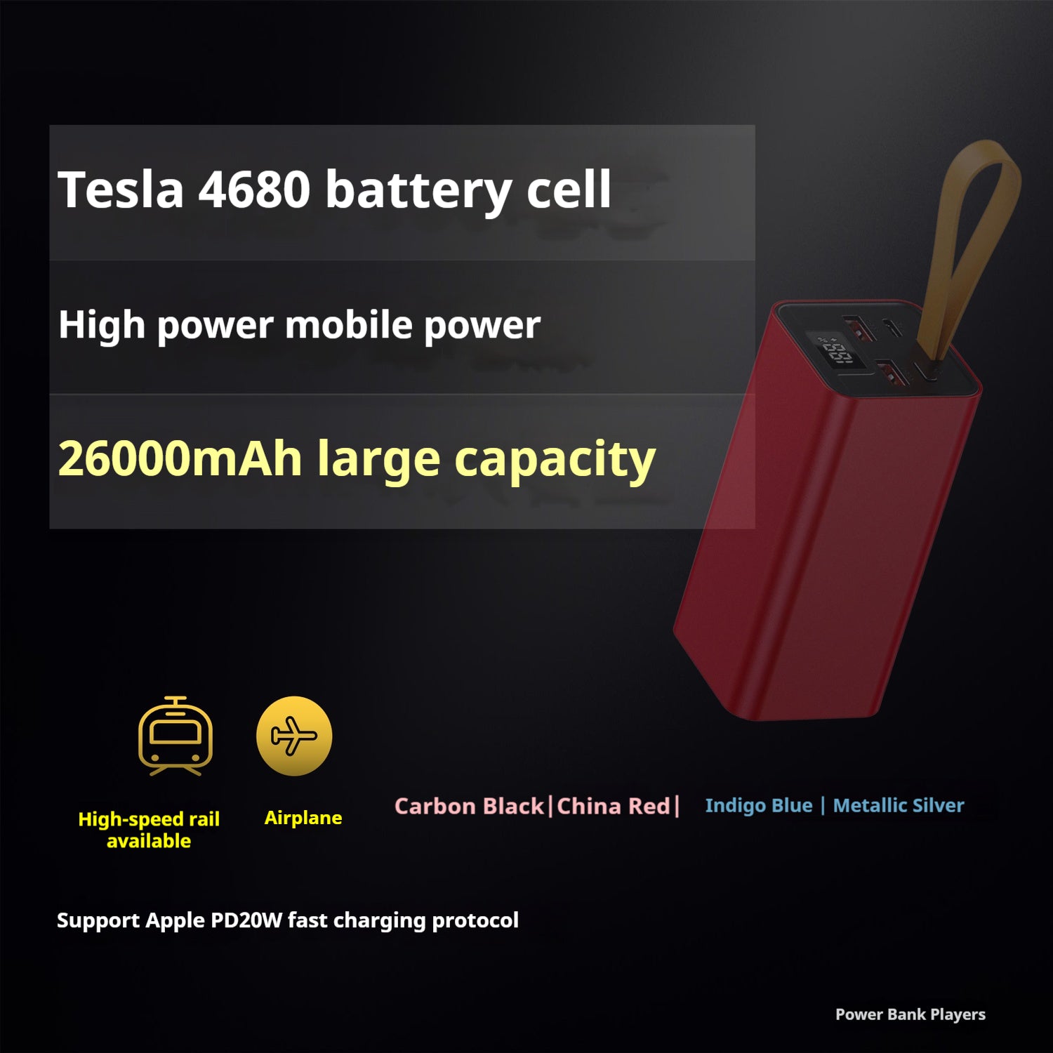 Tesla 4680 battery cell power bank high power 26000 m Ah mobile phone power bank Apple super fast charge (can be taken on airplanes)