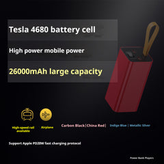 Tesla 4680 battery cell power bank high power 26000 m Ah mobile phone power bank Apple super fast charge (can be taken on airplanes)